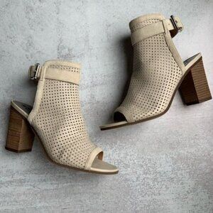 Sam Edelman Peep Toe Perforated Leather Heels Caged Ankle in Cream